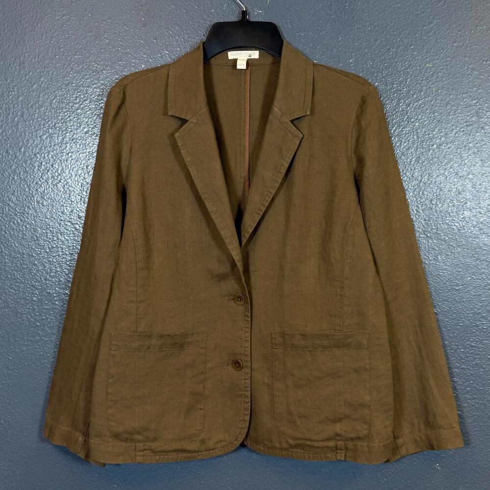 Eileen Fisher pS women’s green 100% ORGANIC LINEN blazer sport coat suit jacket